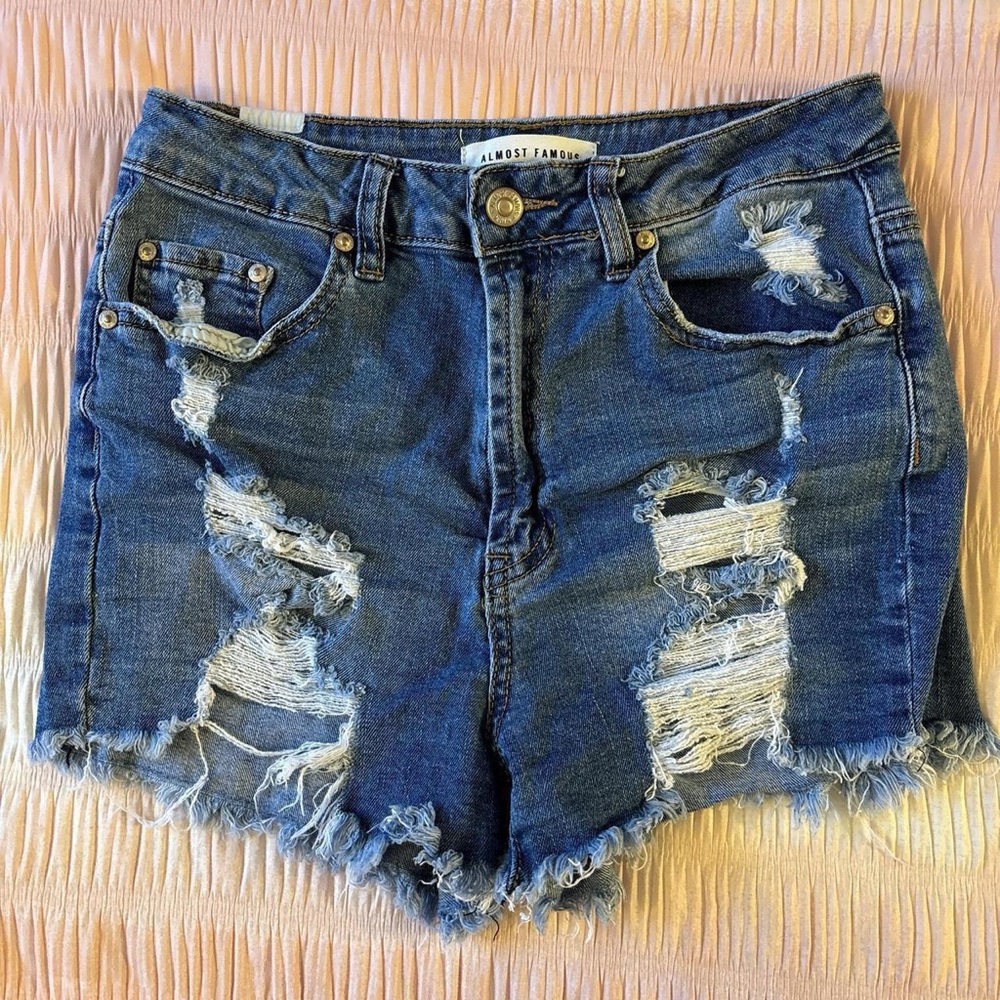 Almost Famous Blue Jean Shorts Distressed Casual